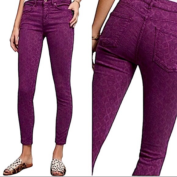 Pilcro & The Letterpress Script size 30 textured maroon skinny pants - Picture 2 of 16